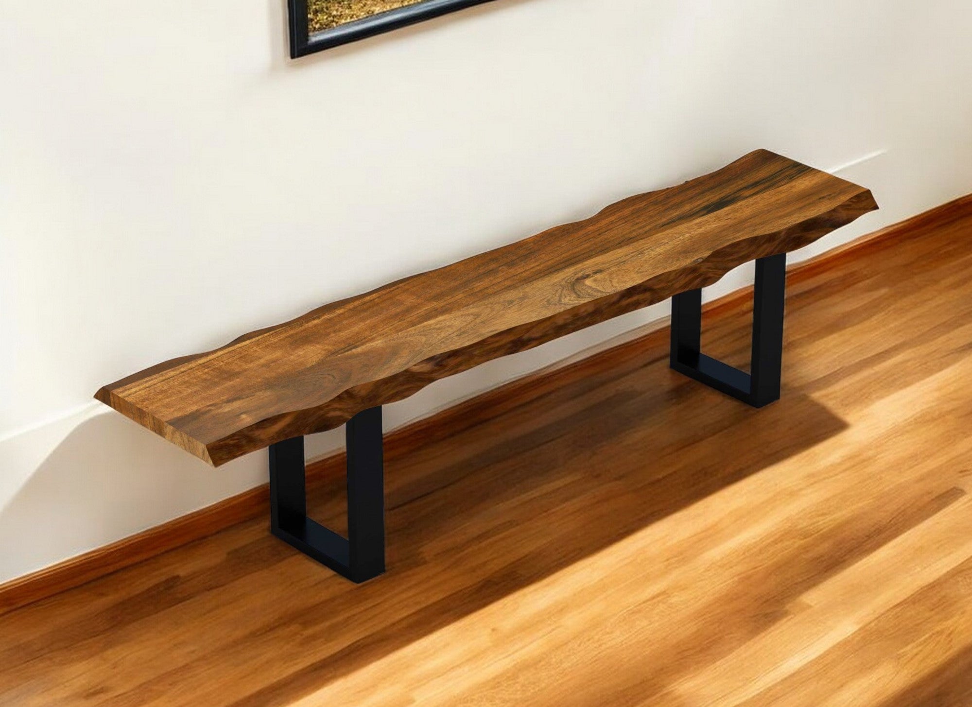 68" Brown and Black Live Edge Solid Wood Dining Bench