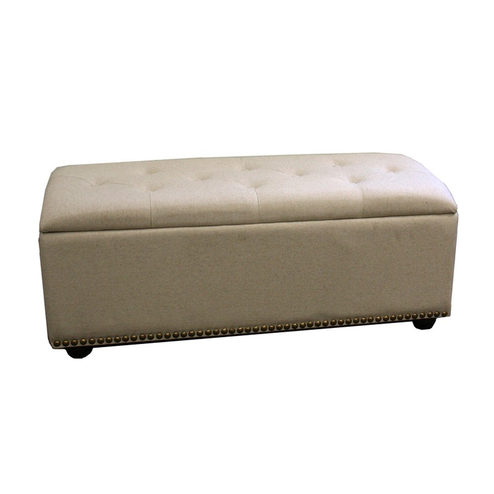 17" Beige and Black Upholstered Microfiber Bench with Flip top-My Store