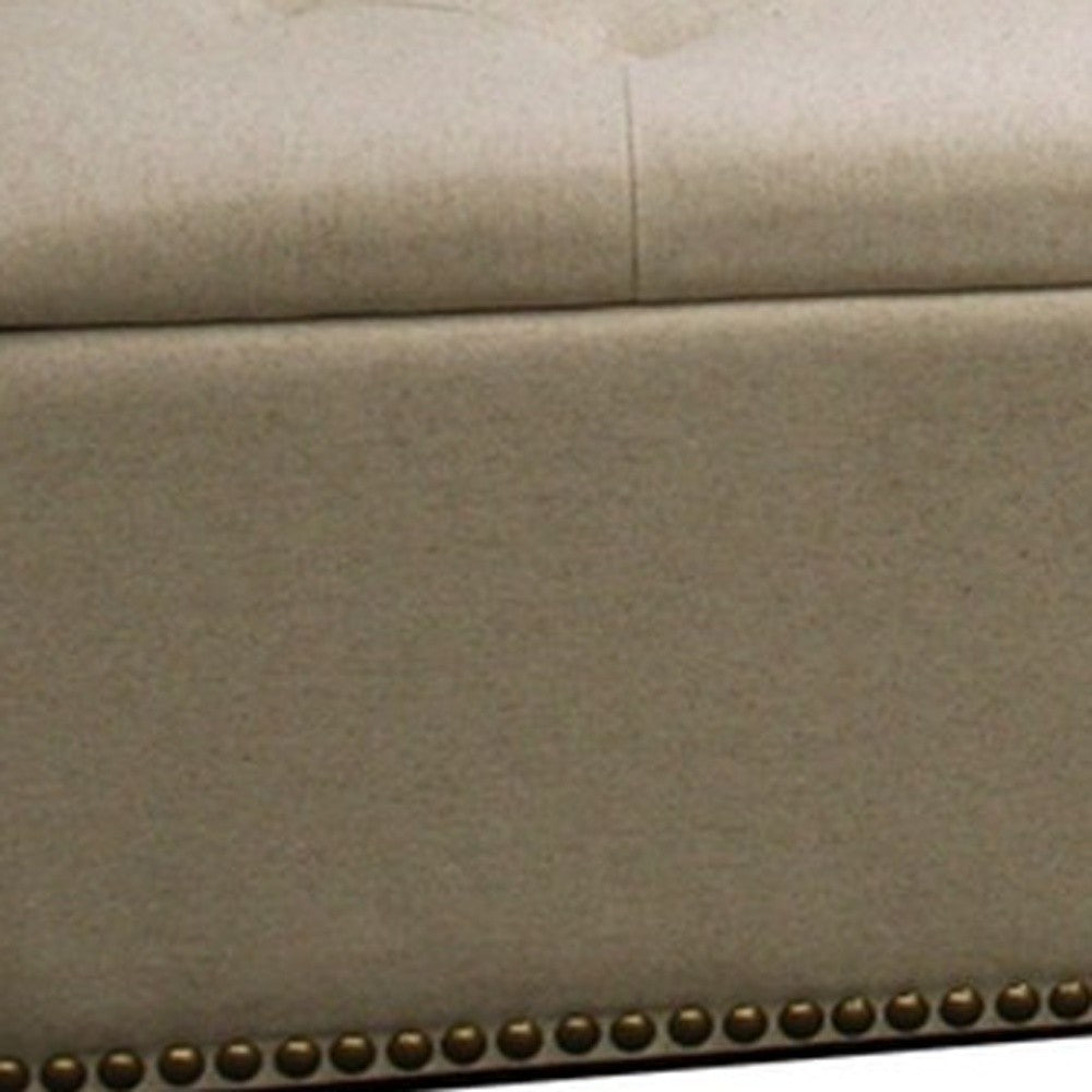 17" Beige and Black Upholstered Microfiber Bench with Flip top-My Store