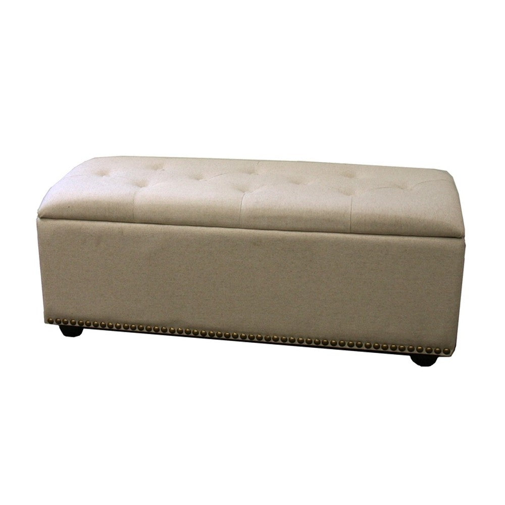 17" Beige and Black Upholstered Microfiber Bench with Flip top-My Store