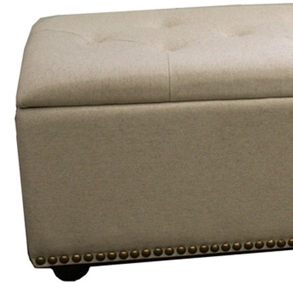 17" Beige and Black Upholstered Microfiber Bench with Flip top-My Store