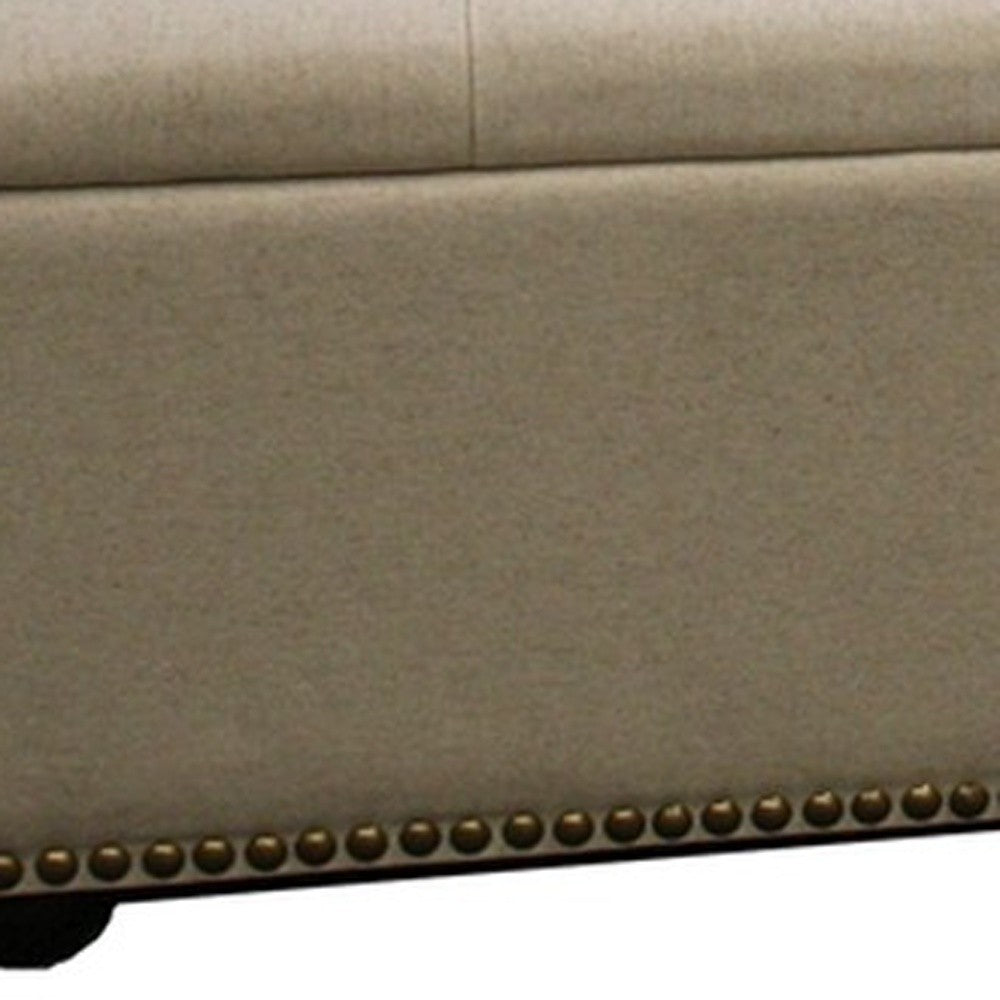 17" Beige and Black Upholstered Microfiber Bench with Flip top-My Store