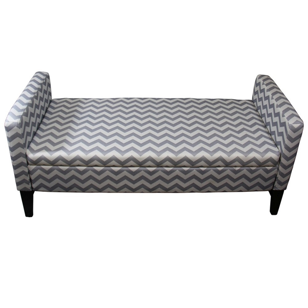 53" Gray and White and Black Upholstered Polyester Blend Geometric Bench with Flip top-My Store