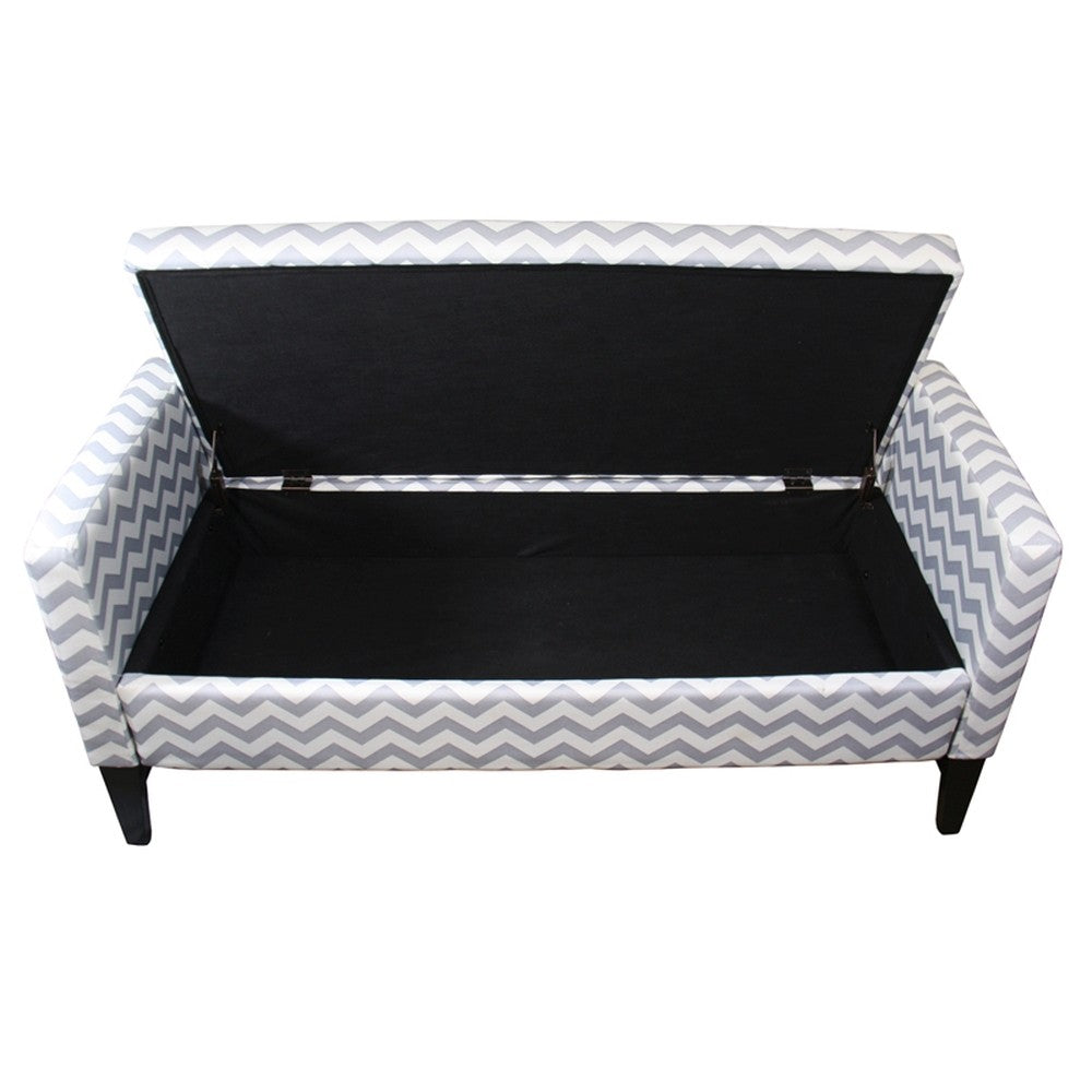 53" Gray and White and Black Upholstered Polyester Blend Geometric Bench with Flip top-My Store