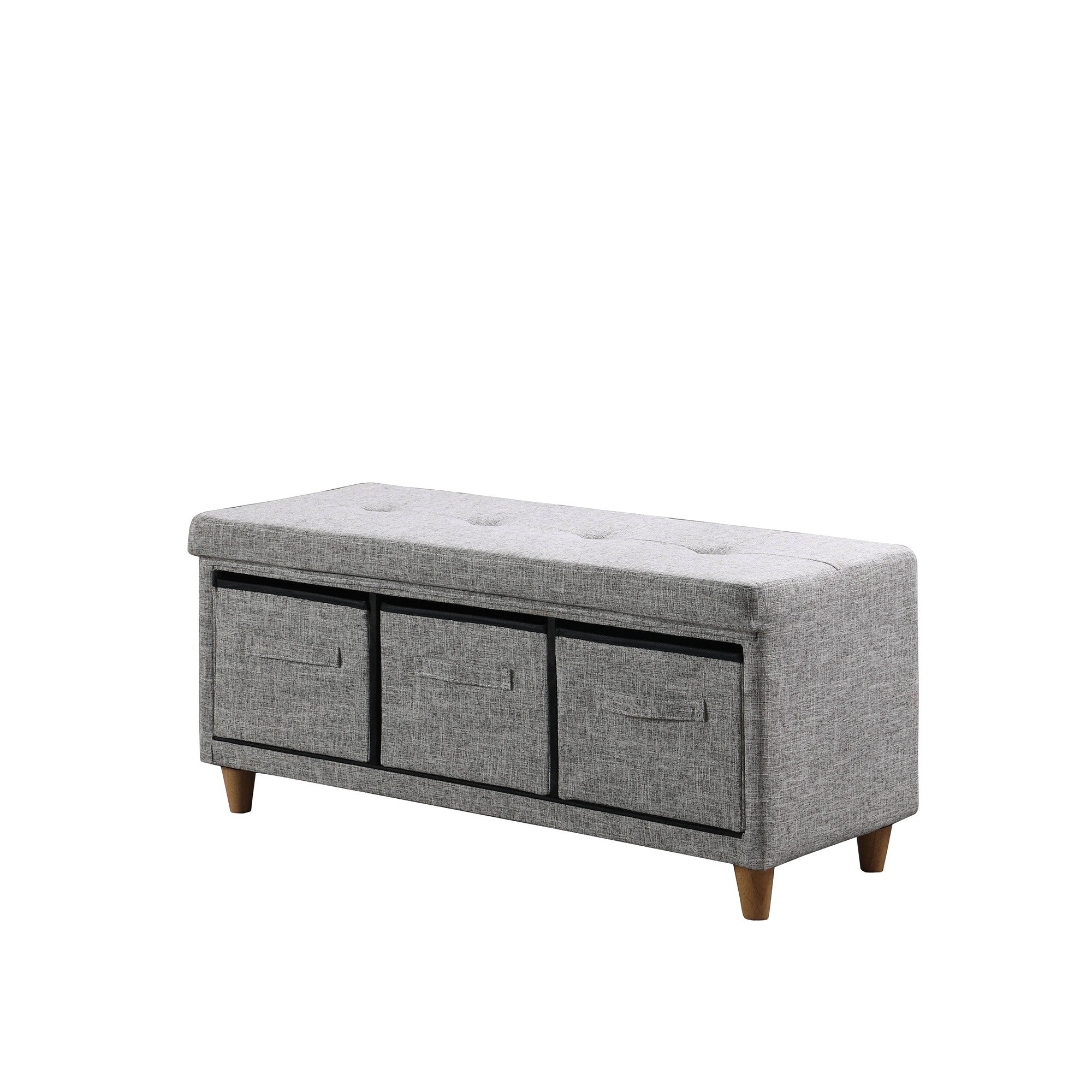 40" Gray and Brown Tufted Fabric Upholstered Storage Bench with Drawers-My Store