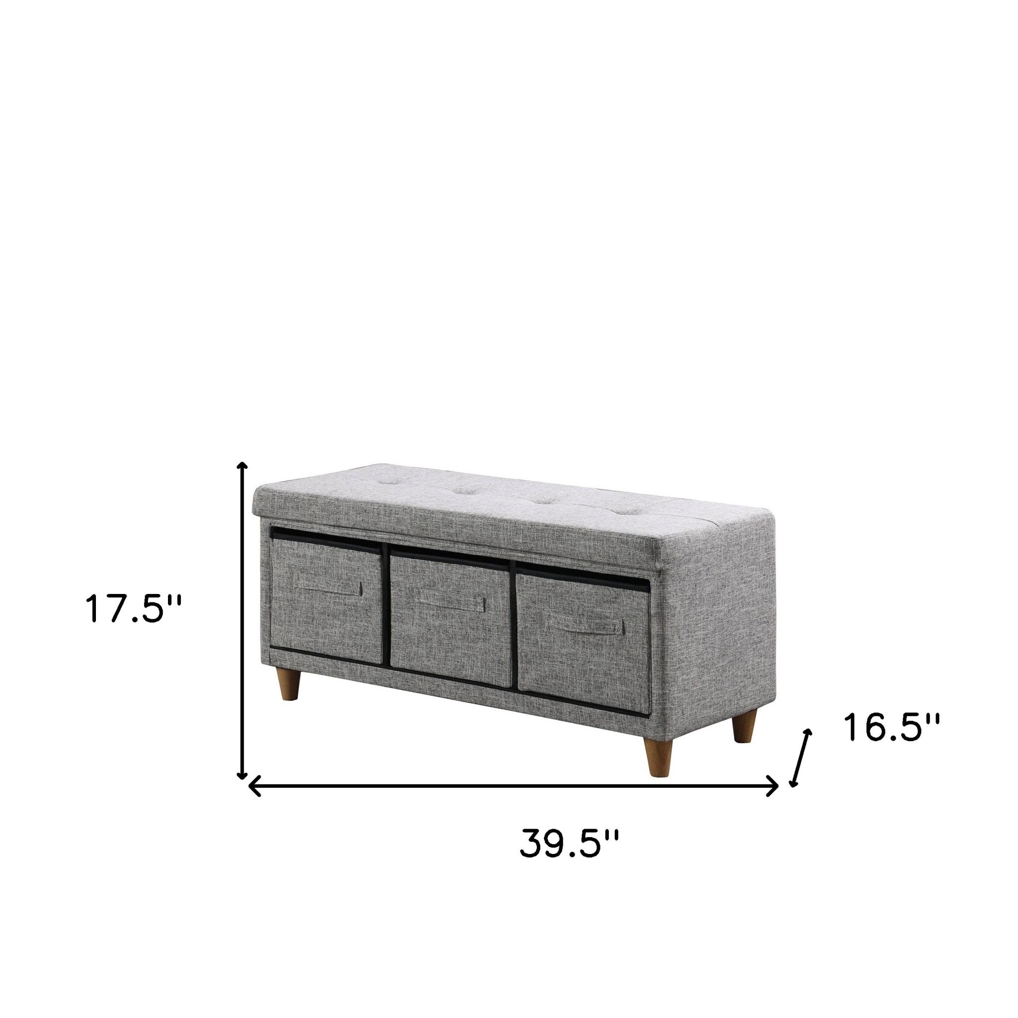 40" Gray and Brown Tufted Fabric Upholstered Storage Bench with Drawers-My Store