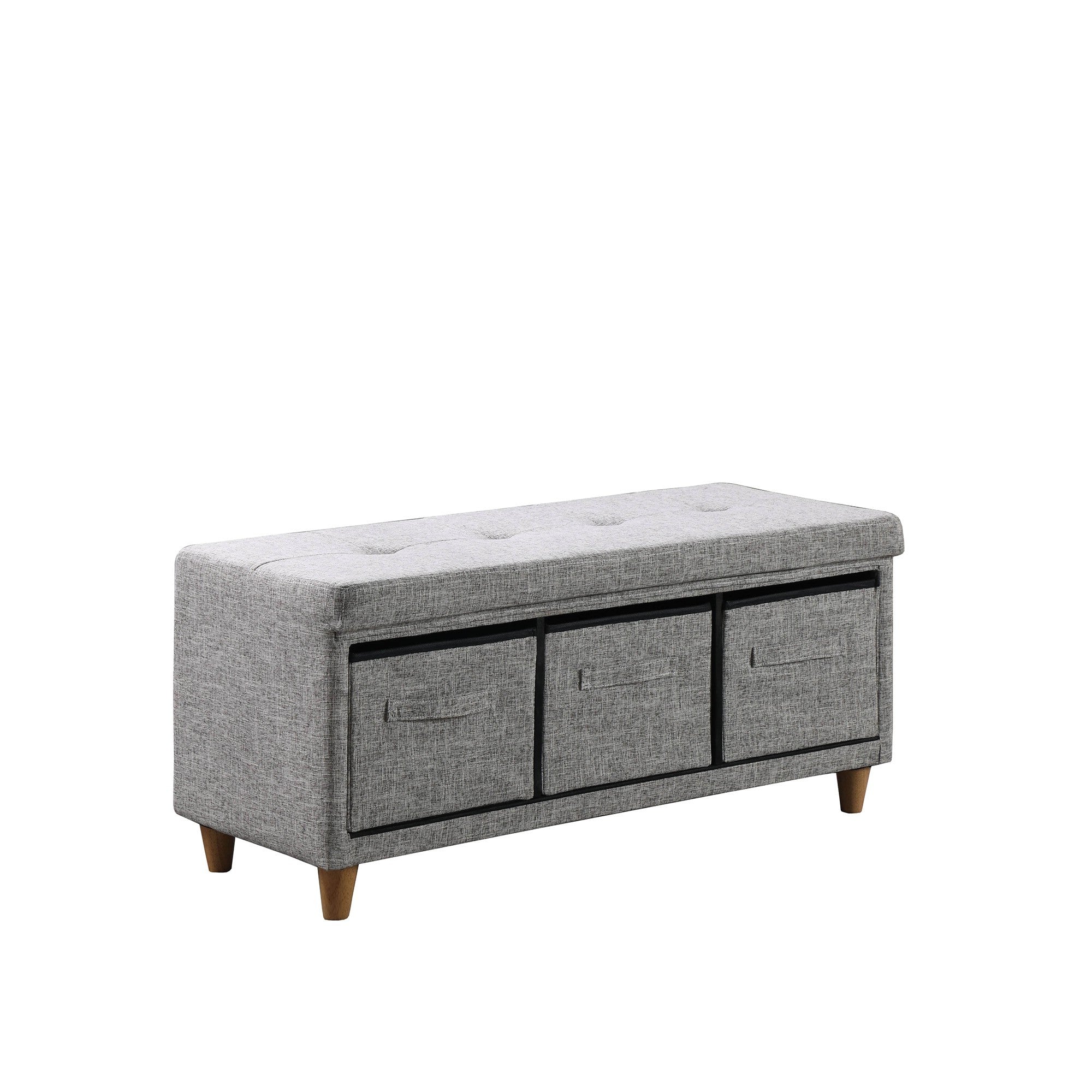 40" Gray and Brown Tufted Fabric Upholstered Storage Bench with Drawers-My Store