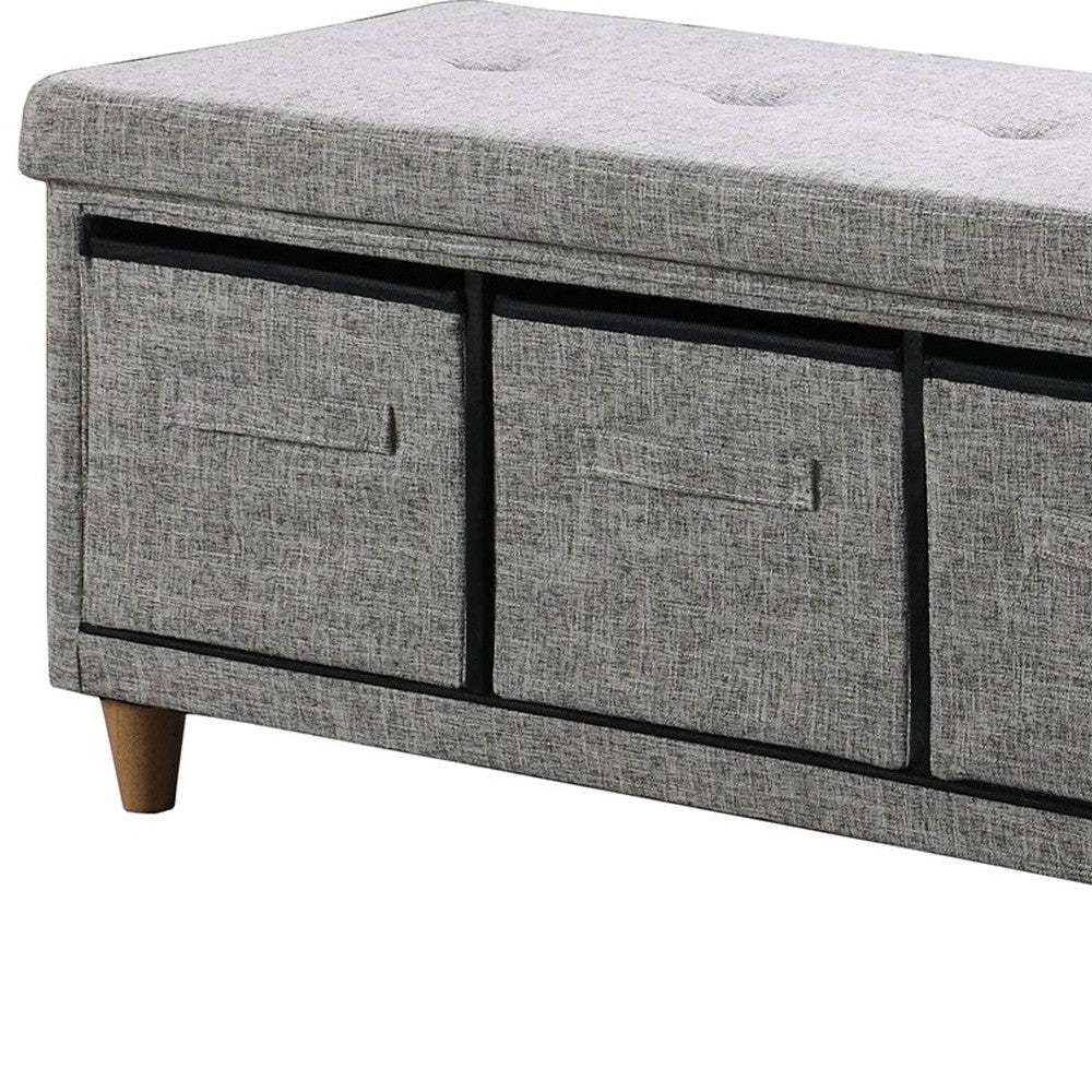 40" Gray and Brown Tufted Fabric Upholstered Storage Bench with Drawers-My Store