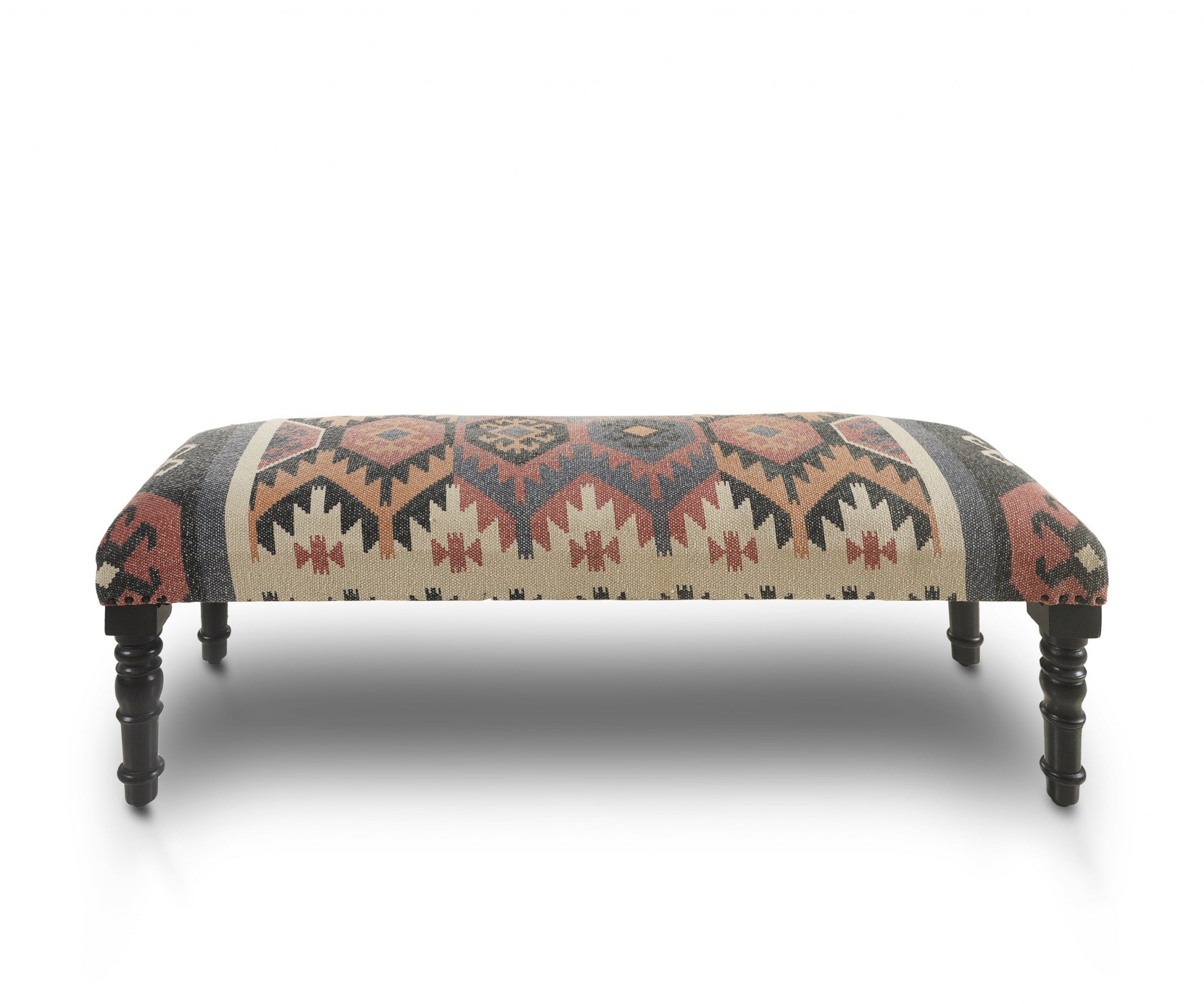 47" Beige Brown and Rust and Black Jute and Wool Blend Upholstered Southwest Distressed Bench