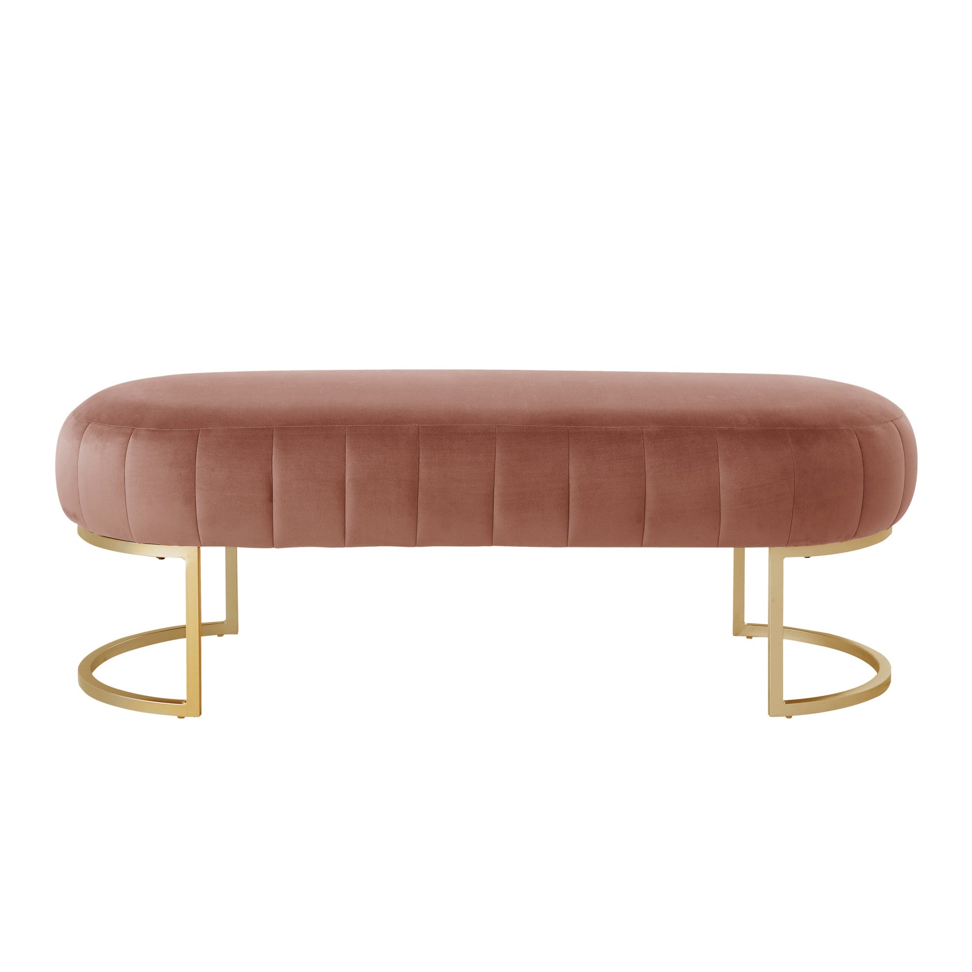 53" Blush and Gold Tufted Velvet Upholstered Bench