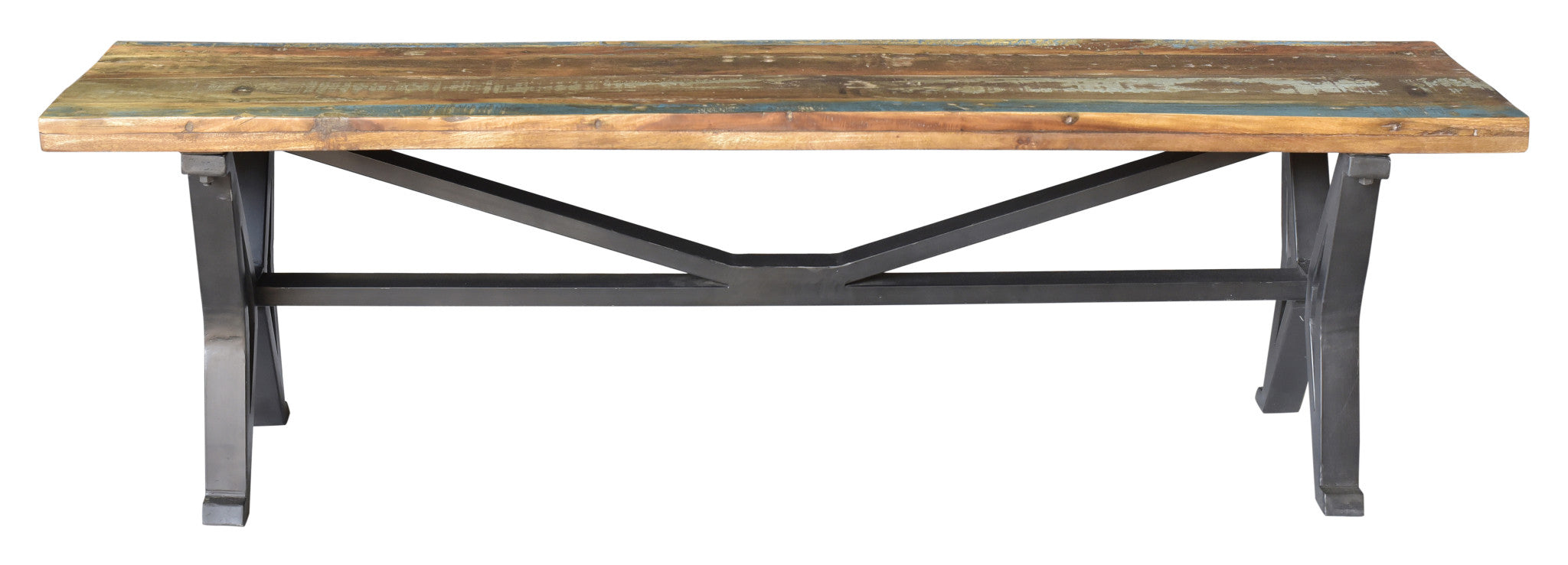 66" Brown and Black Distressed Reclaimed Wood Dining Bench