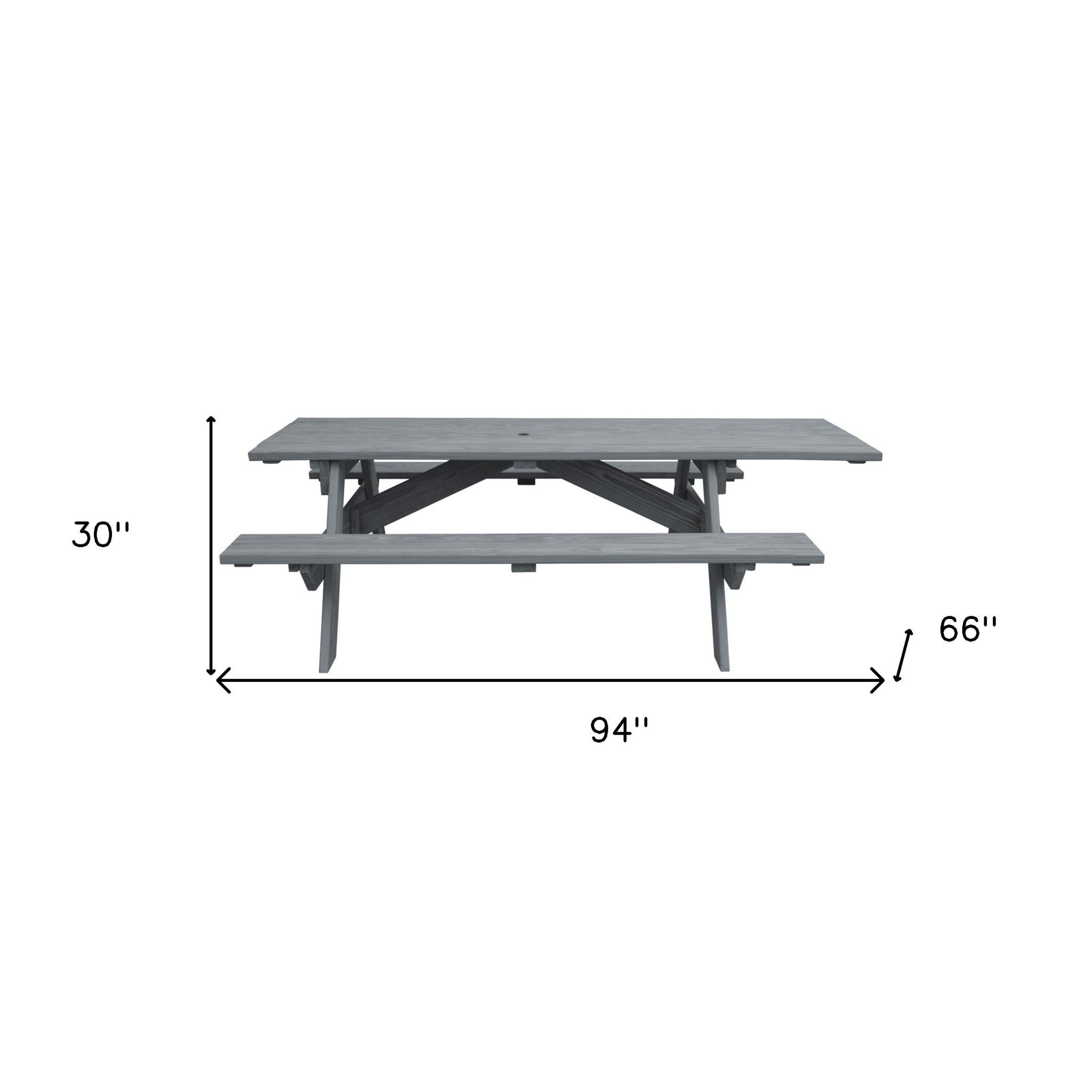 Gray Solid Wood Outdoor Picnic Table Umbrella Hole-My Store